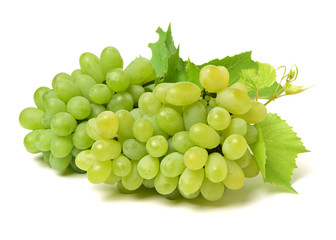 Green grapes on white background