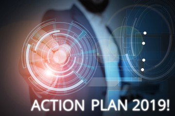 Writing note showing Action Plan 2019. Business concept for proposed strategy or course of actions...