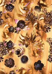 Flowers pattern.Silk scarf design, fashion textile. Background for the design and decoration of textiles. art abstract design, Seamless flower pattern
