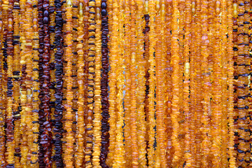 Background of amber necklaces