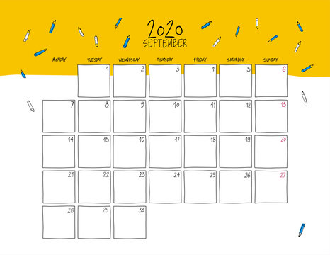 September 2020 Doodle Wall Calendar.