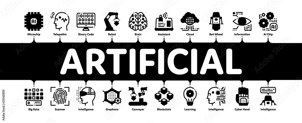 Poster artificial intelligence minimal infographic web banner vector. artificial intelligence details binar