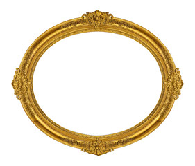 Golden frame for paintings, mirrors or photo isolated on white background