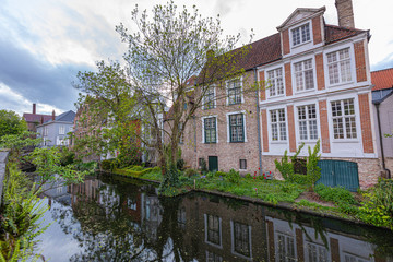 Romantic houses along the river canal in the old city of Europe