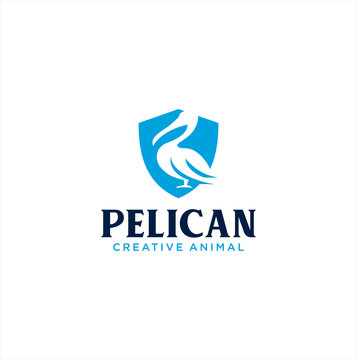 Pelican Logo Nature abstract design template . Pelican Shield Logo waterbird Design Stock Vector. Beak Logo Design Business