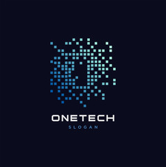 1 tech Logo Design . One Tech Logo Design Vector . One Digital Logo