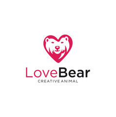 Love Bear Logo Design Vector Stock . Bear Grizzly Logo Love Heart