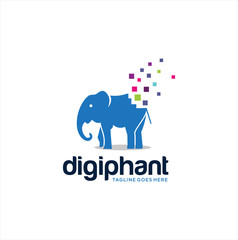 Digital Elephant Logo Design Vector Stock . Elephant Tech Logo Icon Technology