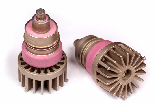 Powerful pentode vacuum tubes. High voltage electronic parts of amplifiers and generators.