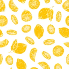 Papier peint Citrons Modèle sans couture de citrons dessinés à la main, vecteur