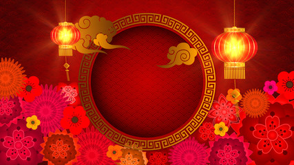 Chinese New Year, Year Of The Rat 2020 also known as the Spring Festival. Digital particles background with Chinese ornament and decorations for seasonal greeting video background