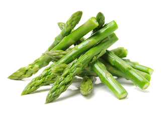 Effective Boiled asparagus on white background - obrazy, fototapety, plakaty