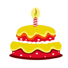 Birthday Cake with Candle - Vector Image