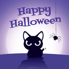 Happy Halloween. Cartoon cute Dracula Vampire pointing to big signboard. Halloween pumpkin and castle. - vector character