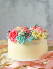 One of flower butter cake for any party with vintage tone color.