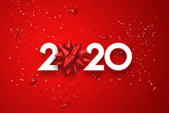 Lettering 2020 happy new year. Digits 2020 on a red background. 3d illustration, 3D render. Festive design, merry christmas.