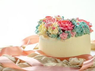 One of flower butter cake for any party with vintage tone color.