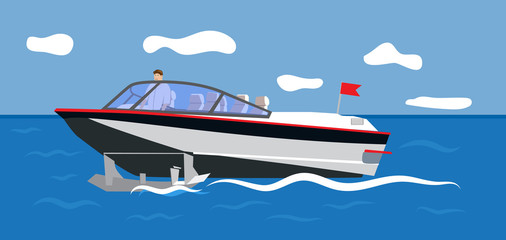 Color vector illustration Yacht against the sky and sea