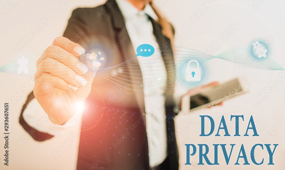 Poster handwriting text writing data privacy. conceptual photo protection of sensitive data from unrelated 