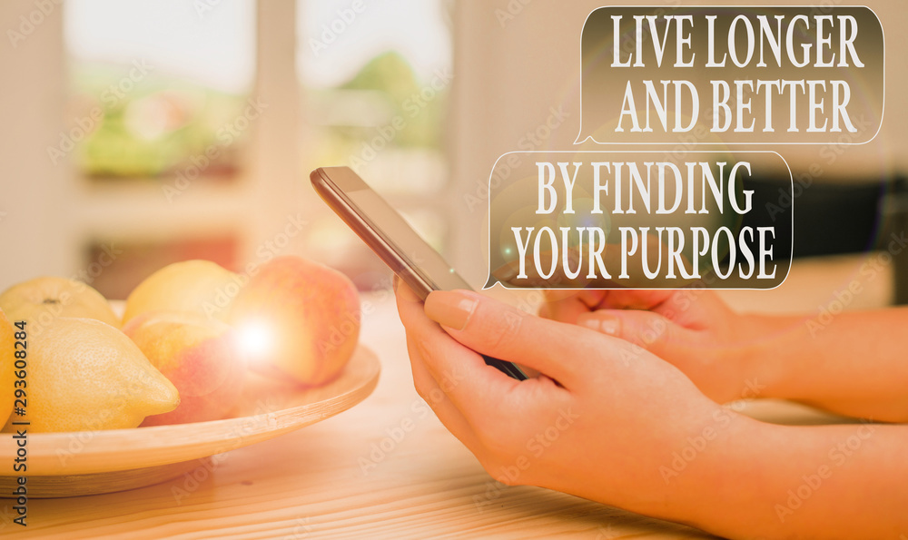 Poster text sign showing live longer and better by finding your purpose. business photo text look for a goa