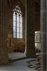 Inside the church. One of most recognisable french landmarks, visited by 3 million people a year, Mont Saint-Michel and its bay are on the list of World Heritage Sites.
