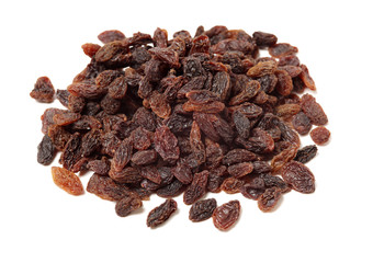 brown raisins on a white background