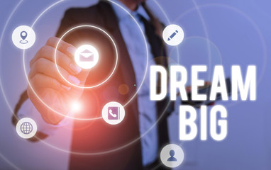 Writing note showing Dream Big. Business concept for To think of something high value that you want...