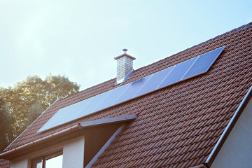 Red roof with solar panels