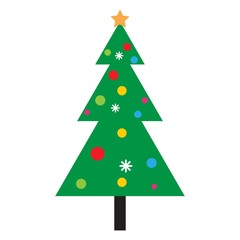 Merry Christmas greeting card with christmas tree, ball, star. Flat style of icons for presents, invitation