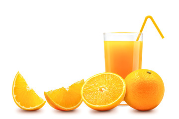 Stack of fresh orange fruit isolated on white background