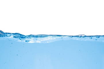 Water splash and surface with bubble on white background