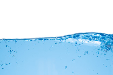 Water splash and surface with bubble on white background