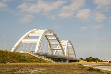 Fototapeta na wymiar Novi Sad, Serbia - July 17. 2019: Zezelj bridge on river Danube in Novi Sad Serbia