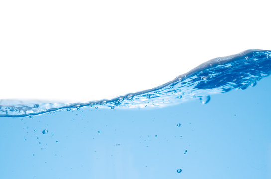 Water splash and surface with bubble on white background