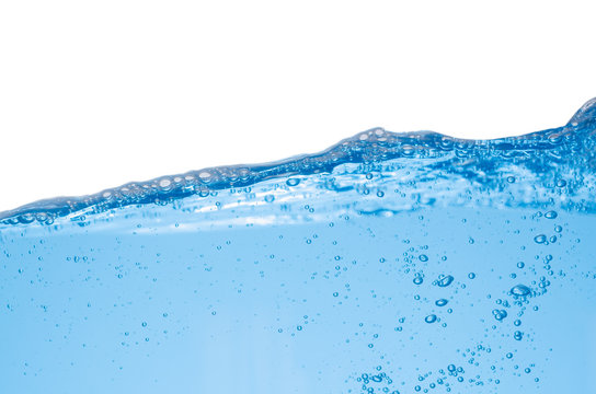 Water splash and surface with bubble on white background