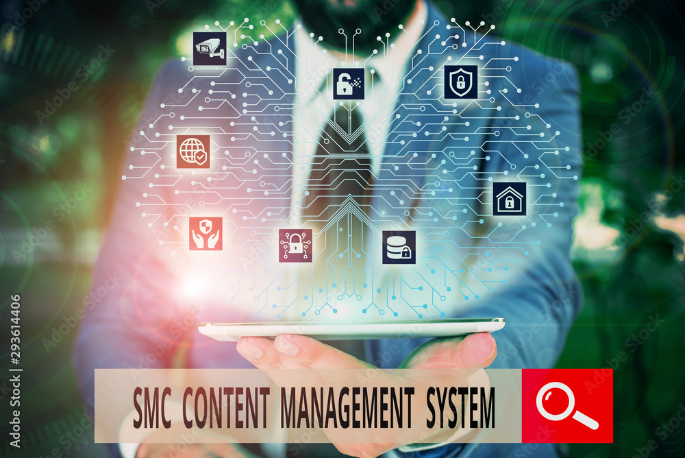 Poster conceptual hand writing showing smc content management system. concept meaning analysisgae creation 