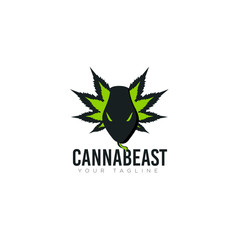 logo canabeast, snakes emerge from behind cannabis leaves vector