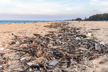 Spilled garbage on the beach