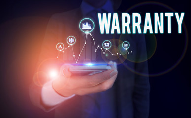 Word writing text Warranty. Business photo showcasing Free service of repair and maintenance of the...