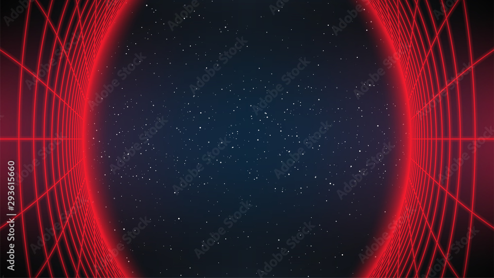 Poster synthwave background. retro futuristic 80s style illustration. dark 3d backdrop with curved perspect