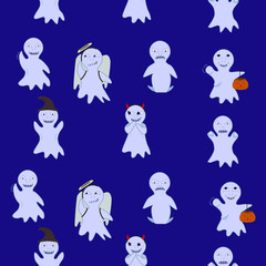 Seamless halloween vector pattern with cute ghosts