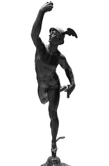 Ancient statue of the antique god of commerce, merchants and travelers Hermes - Mercury. He is...