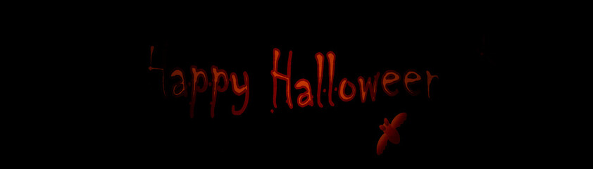Schwarzer Happy Halloween Banner mit leuchtender Schrift
