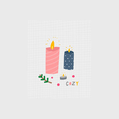 Obraz premium Cozy candle season illustration cute scene sign