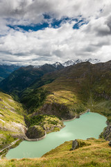 Fototapeta na wymiar Stausee Margaritze Alpine Lake from Melting Grossglockner Glacier in Austria