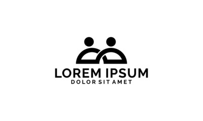 Teamwork icon logo template with two human or people symbol in flat design monogram illustration
