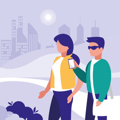 Woman and man in park vector design