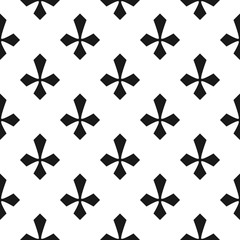 Seamless vintage pattern with geometric crosses. Black and white background.