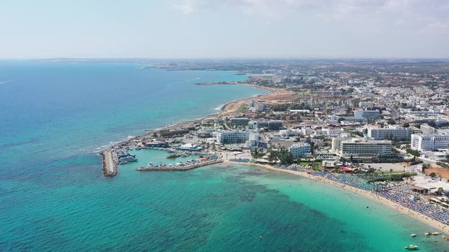 Aerial view of the beach in Ayia Napa resort town, Cyprus