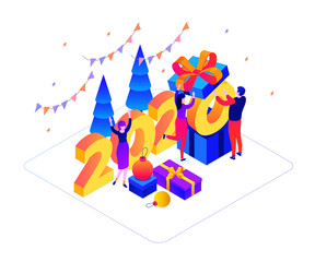 New year celebration isometric vector colorful illustration